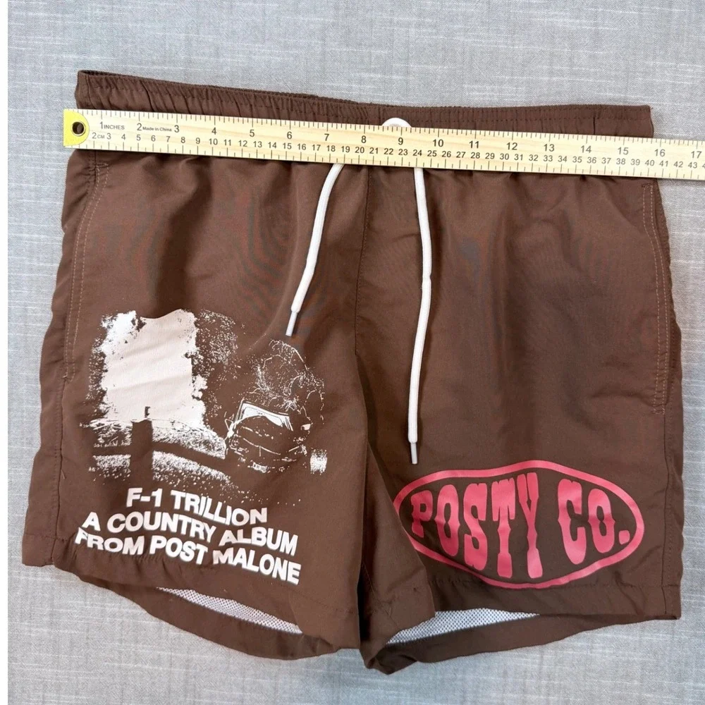 Post Malone F-1 Trillion Country Album Swim Shorts Brown Posty Co Small